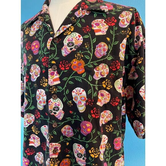 VTG David Carey Originals BLK Day of the Dead CALAVERA Skull & Roses Graphics 3X - Picture 5 of 7